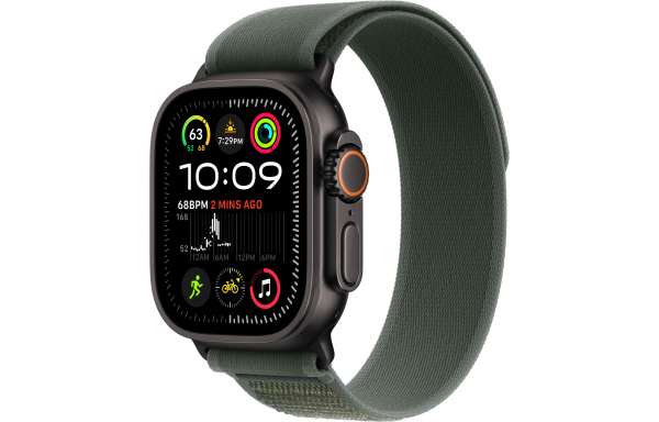 Apple Watch Ultra 2 LTE 49mm Black Titanium Case with Green Trail Loop - S/M (MYQ33)