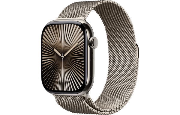 Apple Watch Series 10 LTE 46mm Natural Titanium Case w. Natural Milanese Loop M/L (MWYC3)