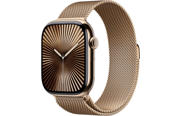 Apple Watch Series 10 LTE 46mm Gold Titanium Case w. Gold Milanese Loop - M/L (MX003)