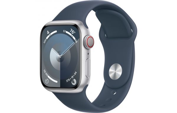 Apple Watch Series 9 GPS + Cellular 41mm Silver Alu. Case w. Storm Blue S.Band - S/M (MRHV3)