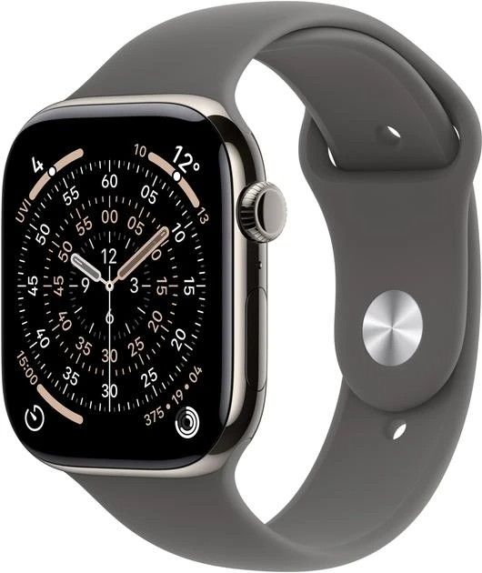 Apple Watch Series 11 GPS + Cellular 46mm Natural Tit. Case w. Stone Gray Sport Band - S/M (MFCW4)