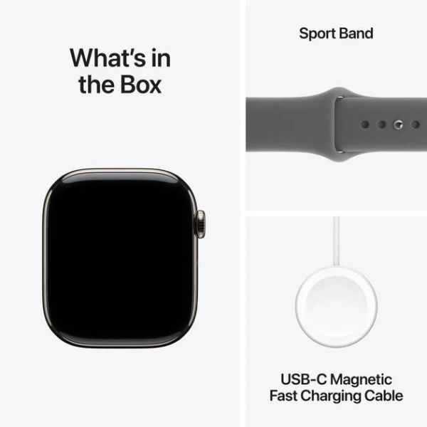 Apple Watch Series 11 GPS + Cellular 46mm Natural Tit. Case w. Stone Gray Sport Band - S/M (MFCW4)