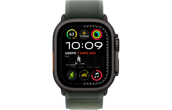 Apple Watch Ultra 2 LTE 49mm Black Titanium Case with Green Trail Loop - S/M (MYQ33)