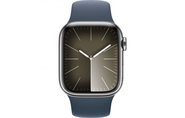 Apple Watch Series 9 GPS + Cellular 41mm Silver S. Steel Case w. Storm Blue Sport Band - M/L (MRJ33)