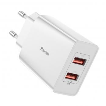 Сетевое зарядное устройство Baseus Speed Mini QC Dual U Charger 18W (2 USB) - White (CCFS-V02)