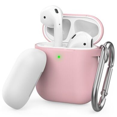 Чехол с карабином для Apple AirPods AHASTYLE Two Color Silicone Case with Carabiner - Pink/White (AHA-01460-PPW)