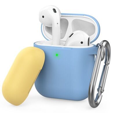 Чехол с карабином для Apple AirPods AHASTYLE Two Color Silicone Case with Carabiner - Sky Blue/Yellow (AHA-01460-SSY)