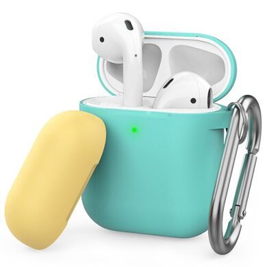 Чехол с карабином для Apple AirPods AHASTYLE Two Color Silicone Case with Carabiner - Mint Green/Yellow (AHA-01460-MMY)