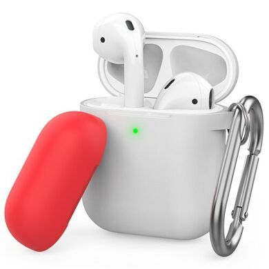 Чехол с карабином для Apple AirPods AHASTYLE Two Color Silicone Case with Carabiner - White/Red (AHA-01460-WWR)