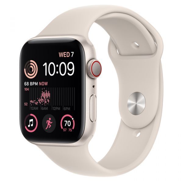 Apple Watch SE 2 LTE 44mm Starlight Aluminum Case with Starlight Sport Band M/L (MNTX3)