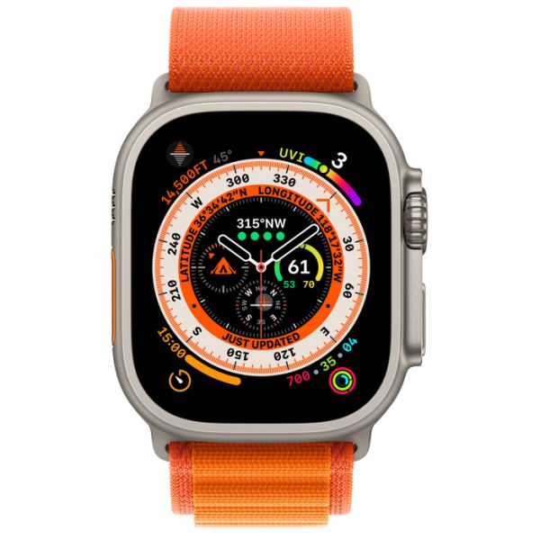Apple Watch Ultra GPS + Cellular 49mm Titanium Case with Orange Alpine Loop - Large (MQEV3/MQFM3)