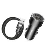 Авто-зарядка Baseus Small Screw 3.4A 2USB with Lightning Cable black (TZXLD-A01)