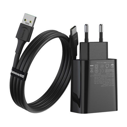 Мережевий зарядний пристрій Baseus Speed PPS 30W Type-C + USB VOOC Edition with Type-C 5A Cable (1m) (black)