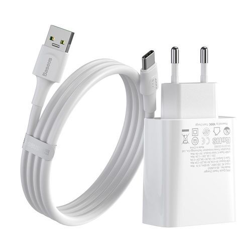 Мережевий зарядний пристрій Baseus Speed PPS 30W Type-C + USB VOOC Edition with Type-C 5A Cable (1m) (White)
