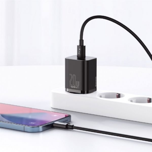 Мережевий зарядний пристрій Baseus Super Silicone PD Charger 20W (1Type-C) - Black (CCSUP-B01)