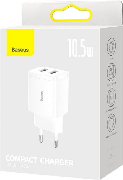Зарядний пристрій Baseus Compact 10,5W (2 USB) (white) (CCXJ010202)
