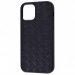 Чехол для iPhone 12 Pro Max - Genuine Leather Case Weaving Series - Black
