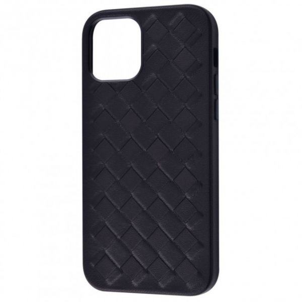Чохол для iPhone 12 Pro Max - Genuine Leather Case Weaving Series - Black