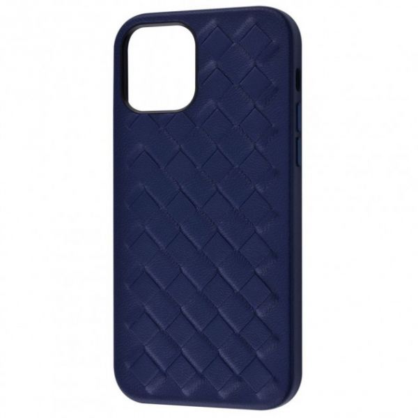 Чехол для iPhone 12 Pro Max - Genuine Leather Case Weaving Series - Dark Blue