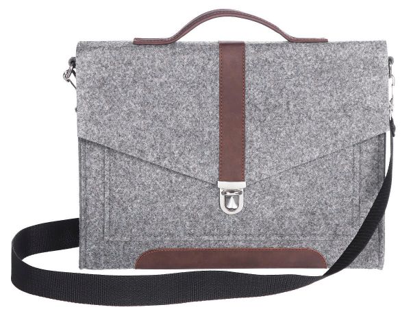 Серый войлочный портфель Gmakin для Macbook Air/Pro 13/13.3 с коричневой экокожей (GS12)
