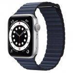 Apple Watch Series 6 44mm Silver Aluminum Case with Diver Blue Leather Loop (M02D3)