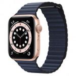 Apple Watch Series 6 44mm Gold Aluminum Case with Diver Blue Leather Loop (M02E3)