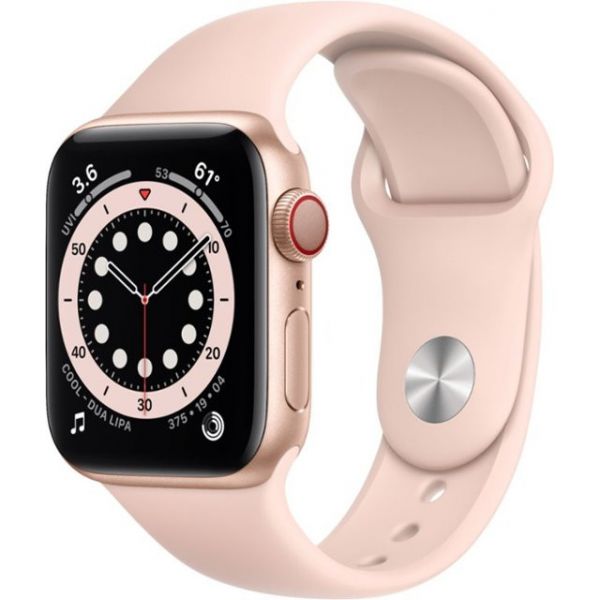 Apple Watch Series 6 LTE 40mm Gold Aluminum Case with Pink Sand Sport Band (M02P3)