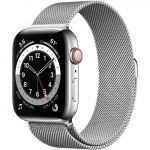Apple Watch Series 6 LTE 44mm Silver Stainless Steel Case with Silver Milanese Loop (M07M3)