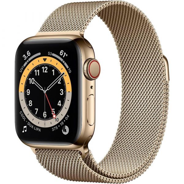 Apple Watch Series 6 LTE 44mm Gold Stainless Steel Case with Gold Milanese Loop (M07P3)