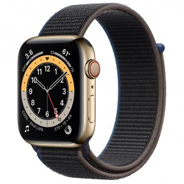 Apple Watch Series 6 LTE 44mm Gold Stainless Steel Case with Charcoal Sport Loop (M0GD3)