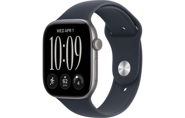 Apple Watch Series 12 GPS + Cellular 46mm Space Gray Al Case with Navy Blue Sport Band S/M (MJG64)