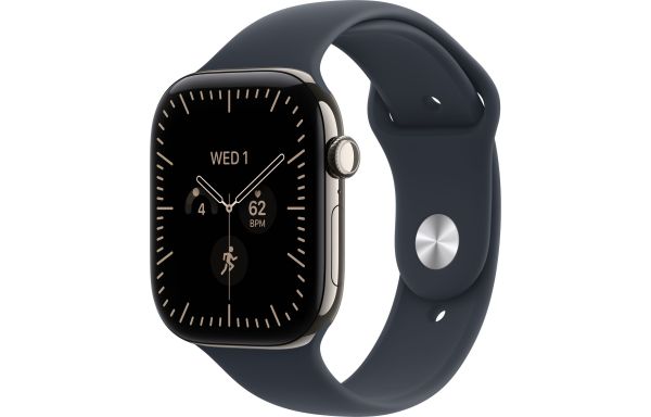 Apple Watch Series 12 GPS + Cellular 46mm Natural Titanium Case w Navy Blue Sport Band M/L (MJGN4)
