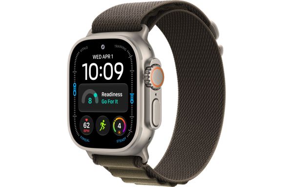 Apple Watch Ultra 4 Natural Titanium Case with Dark Olive Alpine Loop - Large (MJCR4+MK7C4)