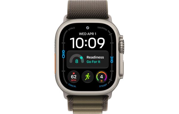 Apple Watch Ultra 4 Natural Titanium Case with Dark Olive Alpine Loop - Medium (MJCR4+MK7A4)