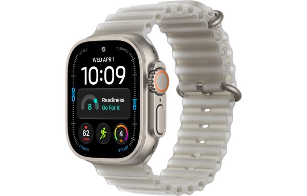 Apple Watch Ultra 4 Natural Titanium Case with Translucent Gray Ocean Band (MJAD4)
