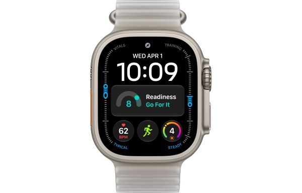 Apple Watch Ultra 4 Natural Titanium Case with Translucent Gray Ocean Band (MJAD4)