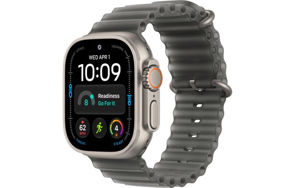 Apple Watch Ultra 4 Natural Titanium Case with Translucent Black Ocean Band (MJCR4+MK7P4)