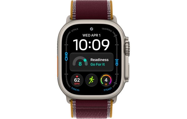 Apple Watch Ultra 4 Natural Titanium Case with Burgundy Trail Loop - S/M (MJCR4+MK8G4)