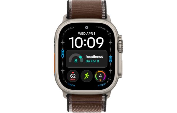 Apple Watch Ultra 4 Natural Titanium Case with Dark Umber Trail Loop - S/M (MJCR4+MK8J4)