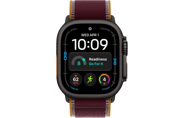 Apple Watch Ultra 4 Black Titanium Case with Burgundy Trail Loop - S/M (MJC34)
