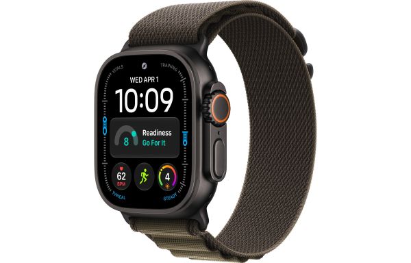 Apple Watch Ultra 4 Black Titanium Case with Dark Olive Alpine Loop - Medium (MJCT4+MKDX4)
