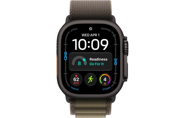 Apple Watch Ultra 4 Black Titanium Case with Dark Olive Alpine Loop - Large (MJCT4+MKDY4)