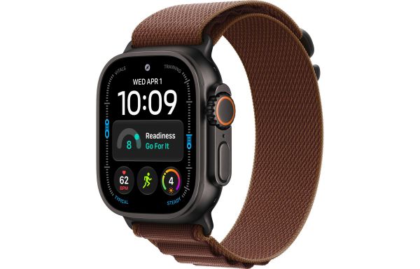 Apple Watch Ultra 4 Black Titanium Case with Burgundy Alpine Loop - Small (MJC04)