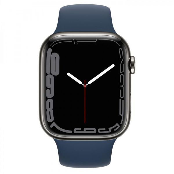 Apple Watch Series 7 LTE 41mm Graphite Stainless Steel Case with Abyss Blue Sport Band (MKHJ3)