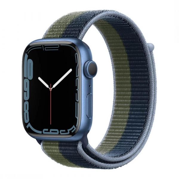 Apple Watch Series 7 GPS 45mm Blue Aluminum Case With Abyss Blue/Moss Green Sport Loop (MKNR3)