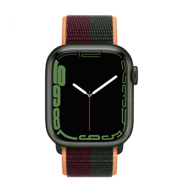 Apple Watch Series 7 GPS 41mm Green Aluminum Case With Dark Cherry/Forest Green Sport Loop (MKNF3)