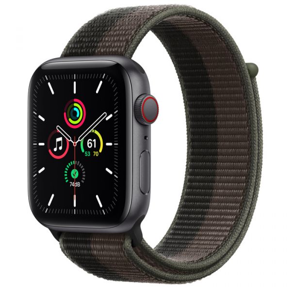 Apple Watch SE LTE 44mm Space Gray Aluminum Case with Tornado/Gray Sport Loop (MKRT3)