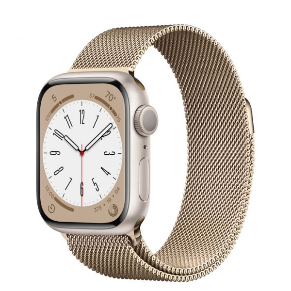 Apple Watch Series 8 GPS 41mm Starlight Aluminium Case with Gold Milanese Loop (MNP63/ML733)