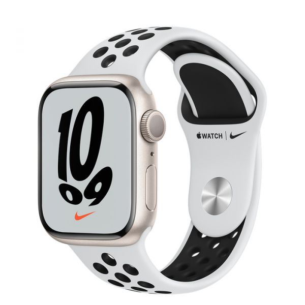Apple Watch Nike Series 7 GPS 41mm Starlight Aluminum Case w. Pure Platinum/Black (MKN33)