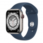 Apple Watch Series 7 LTE 45mm Silver Titanium Case w. Abyss Blue Sport Band (ML8W3 + MKUWA3)
